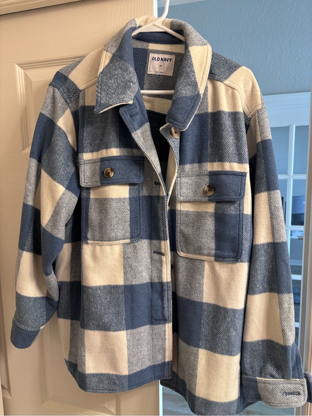 Old Navy Blue & Cream Plaid Shacket with Front Pockets